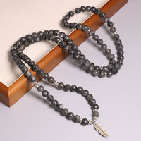 Collier Mala en pierre naturelle de 8 mm, aigue-marine, pendentif cœur en quartz rose avec arbre de vie, cadeau bohème pour la méditation et la prière