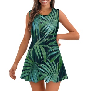 Vestido <span class=keywords><strong>de</strong></span> verano Sexy con estampado <span class=keywords><strong>de</strong></span> plantas tropicales para mujer, vestido rojo con estampado <span class=keywords><strong>de</strong></span> flores Frangipani blanco, vestido sin mangas con cuello redondo para mujer - Product Image 4