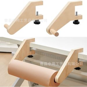 Wooden Paper Roll Holder <b>Adjustable</b> <b>Desk</b> Mount For <b>Office</b> Stationery Storage - Product Image 3