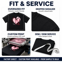 T-shirt Unisexe pour Couples 210 g/m² 100 % Coton Tricoté Coupe Oversize Imprimé Amour Col Rond Noir Streetwear Épaules Tombantes Vente en Gros