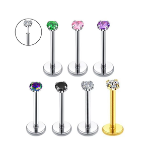 Piercing Labret de Acero Inoxidable 316 con Gema de Circonita Cúbica de 4 Puntas |   Joyería para Piercing de Labio, Nariz, Tragus y Cartílago con Parte Posterior Plana para Hombres y Mujeres - Product Image 1