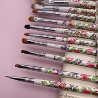 Ensemble de 12 pinceaux de maquillage professionnels YRX Luxury Flowers, manche en bois, poils synthétiques, virole en aluminium, personnalisable, pour le visage.