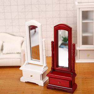 Miroir d'habillage complet américain Meubles pour maison de poupée Armoire de rangement pour chambre à coucher miniature Montage au sol en bois Accessoires de jouets de bricolage - Product Image 3