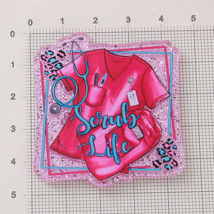 Insigne d'infirmière en acrylique à dos plat personnalisable avec boucle facile à tirer pour porte-clés et accessoires de bricolage - Product Image 5