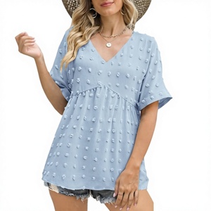 Blusas de Punto Transpirables de Manga Corta para Mujer, Cuello en V Sexy, Estampado de Dibujos Animados, Camisetas Informales - Product Image 2