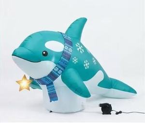 Inflatable Christmas Dolphin With Reindeer Antlers And <b>Scarf</b> 6-8 Ft Plug Powered LED Lighted Christmas Yard Inflatable Decor - Product Image 3