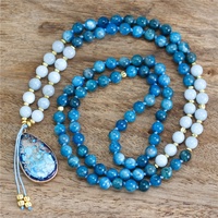 Fait à la main 108 Mala 8mm Apatite Perles Teardrop Pendentif Collier Chaîne Noeud Lariat Yoga Méditation Guérison Bijoux Cadeau En Gros
