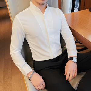 Camicia da Lavoro Casual da <span class=keywords><strong>Uomo</strong></span> <span class=keywords><strong>di</strong></span> Alta Qualità, Traspirante, in Tinta Unita, Taglie Grandi, Manica Lunga, Vestibilità Slim, Stile <span class=keywords><strong>Polo</strong></span> - Product Image 2