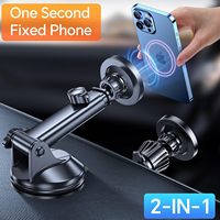 Pemegang Ponsel Mobil 2-in-1 Magnetik, Klip Ventilasi Suction Cup, Magnet Kuat 360 °   Lengan Teleskopik Putar, Logo Kustom OEM Grosir