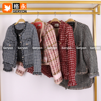 Jaket Vest Blazer Wanita Gaya Prancis Tweed Boucle Bekas Musim Dingin, Pakaian Bekas Grosir
