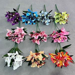 Fleurs artificielles Cattleya simulées, 7 têtes, en plastique et tissu, pour décoration de mariage et de maison - Product Image 2