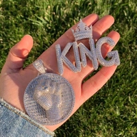 Collar con Colgante de Letra Corona de Rey con Piedras de Circonita, Joyería Hip Hop para Hombre, Venta al por Mayor