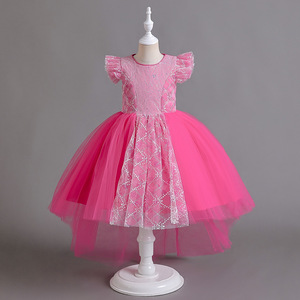 Robe de princesse pour filles, en tulle rose, à manches courtes, tenue de demoiselle d'honneur pour fête d'anniversaire - Product Image 2