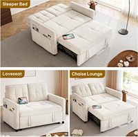 Sofá Cama Convertible Moderno 3 en 1, Sofá Cama con Estructura de Madera, Cama Extraíble, Futón de Lino, Respaldo Reclinable, Bolsillo Lateral, Dormitorio