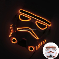 Máscara Facial Completa Negra con Luces LED de Halloween, Diseño de Guerras Mundiales, Cable de Neón de PVC Personalizado, Multimodo Intermitente, Funciona con 2 Pilas AA