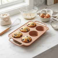 Moule à muffins rond en silicone 6 tasses avec cadre métallique renforcé et doubles poignées