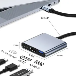 3-In-1 USB C Hub adaptörü tip C çok fonksiyonlu Hub USB-C PD HDMI USB 3.0 adaptörü dönüştürücü kablosu 3 In 1 yerleştirme istasyonu