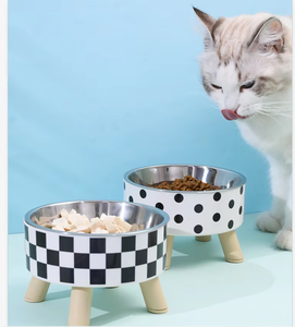 Tikar Kaki Anti selip pemberi makan hewan peliharaan, empat kaki tinggi makan kucing Anti tumpah dapat disesuaikan Stainless Steel mangkuk anjing naik - Product Image 2