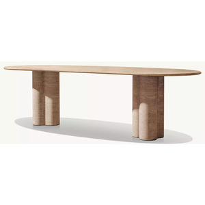 <span class=keywords><strong>Tavolo</strong></span> da Pranzo di Lusso <span class=keywords><strong>Design</strong></span> Italiano, <span class=keywords><strong>Grande</strong></span> Piano in Pietra Rettangolare, <span class=keywords><strong>Tavolo</strong></span> da Pranzo in Travertino Beige con Gambe Solide - Product Image 1