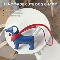 Porte-clés et breloque de sac en cuir véritable, fait main et cousu main, motif chiot léger, style coréen influenceur, personnalisé, dessin animé mignon