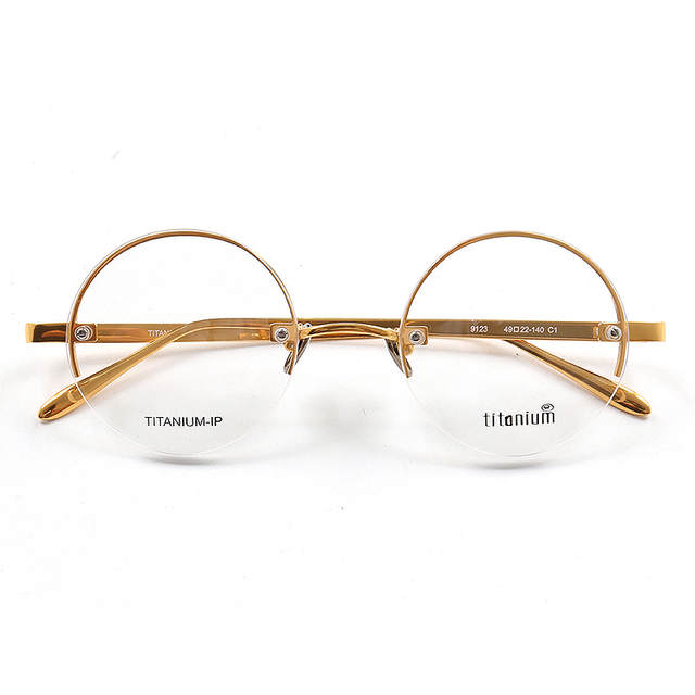 Newest Retro Luxury Special Half Rimless Glasses Round Pure Titanium Gold No Prescription Vintage Optical Glasses Frames