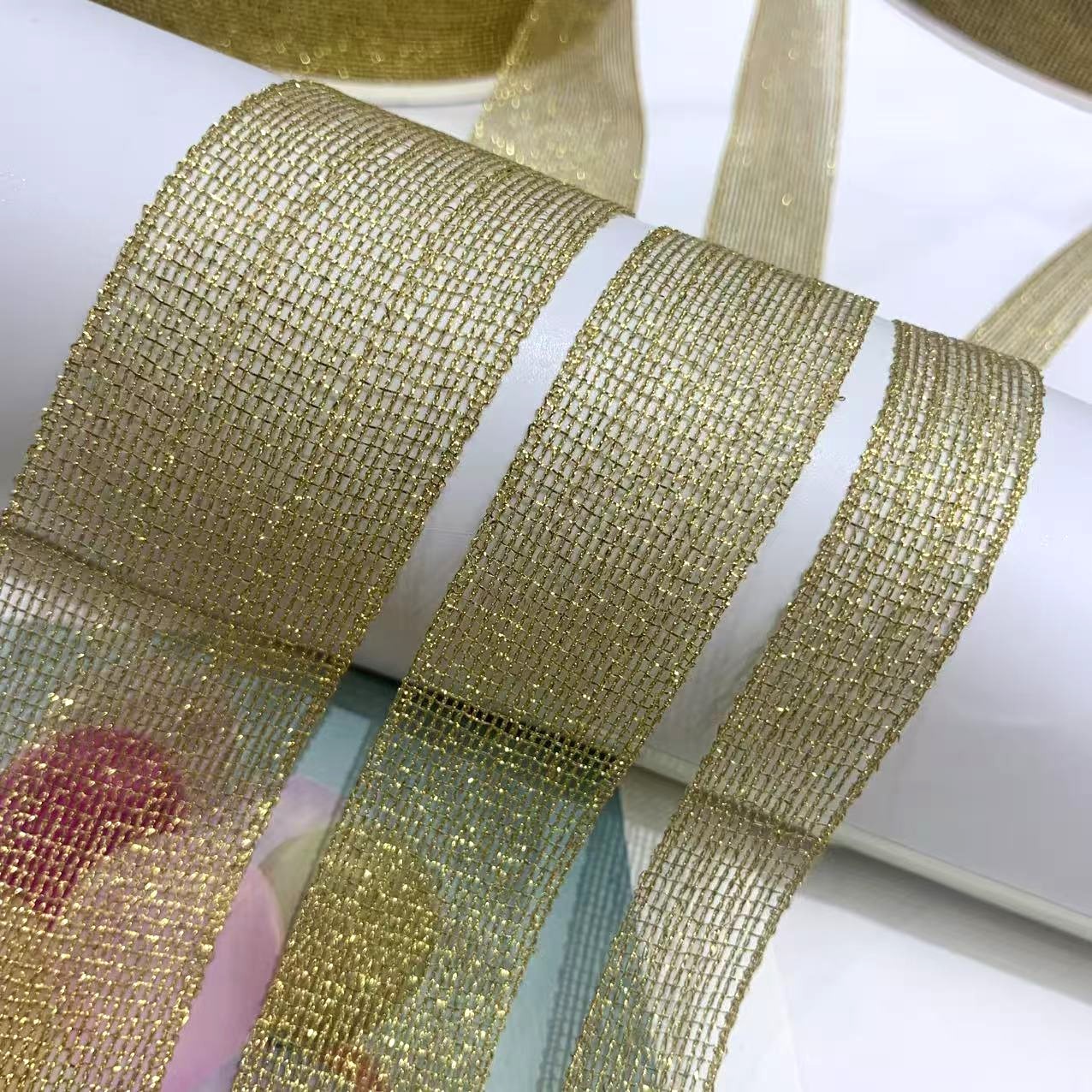 1.5cm Double Gold Silver Color Polyester Onion Double Faced Satin Ribbon Packaging Gift for Flowers Baking Wedding Festival