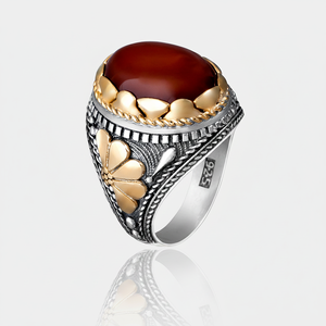 Wholesale Sterling Silver Turkish Men's Classic Gemstone Ring Agate Stone Bezel Setting Antique Bronze Plated for Gift - Product Image 2