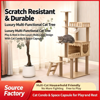 Arbre à chat multi-niveaux en bois avec condo pour chat et capsule spatiale, poteaux à gratter en sisal, plateformes échelle, tour pour chat d'intérieur