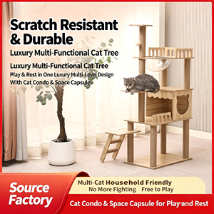 Albero per Gatti Multilivello in Legno con Cuccia e Capsula Spaziale, Tiragraffi in Sisal, Piattaforme a Scala, Torre per Gatti da Interno - Product Image 5