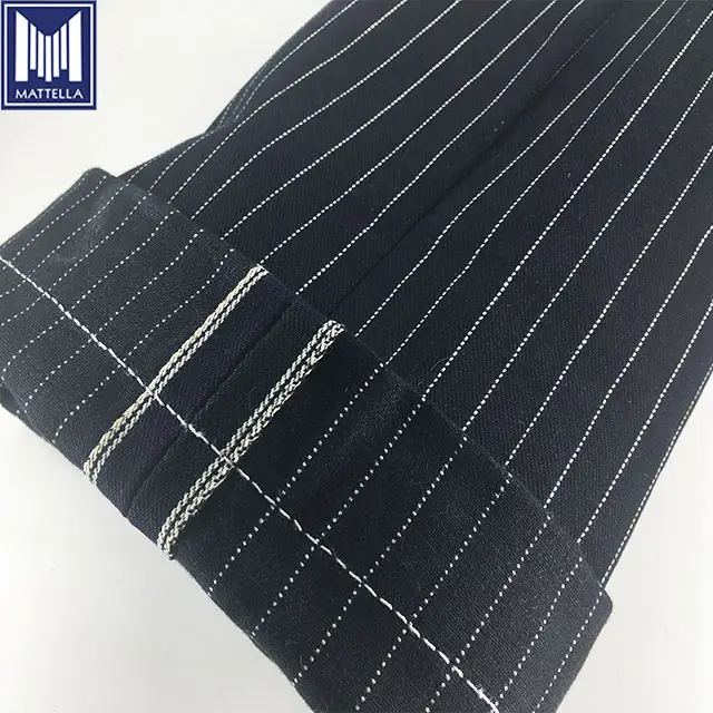 100% algodón negro orillo a rayas con estampado de tela de mezclilla para rodilla corte recto registrador de pantalones vaqueros de los hombres, ropa de trabajo, pantalones