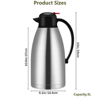 1.5L 2L 3L Termos Kopi Dinding Ganda untuk Berkemah, Botol Air Terisolasi untuk Menjaga Minuman Tetap Panas, Teko Kopi Vakum Stainless Steel