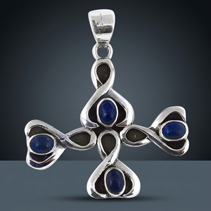 Pendentif Croix en Argent 925 Art Palace avec Pierres Lapis Lazuli, Charme Religieux Minimaliste, Unisexe, à Porter au Quotidien - Product Image 4