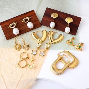 Custom 18K Gold Plated Stainless Steel Fashion Jewelry Hoop <b>Drop</b> Stud <b>Earrings</b> Set Diamond <b>Pearl</b> <b>Earring</b> for Women - Product Image 1