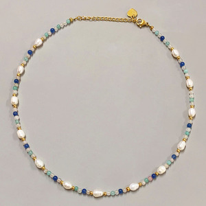 Contraste couleur bleu crème glacée clavicule chaîne vacances Ins été Turquoise femmes longue graine perle et perle collier bijoux - Product Image 1