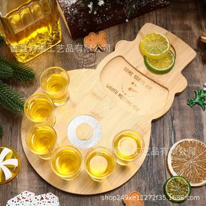 Plateau à tequila en bois en forme de bonhomme de neige, 6 verres, plateau de service en bois massif avec gravures exquises pour shots - Product Image 4