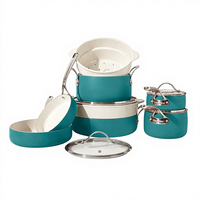 Ensemble de 12 casseroles et poêles en aluminium avec revêtement céramique antiadhésif non toxique vert sauge