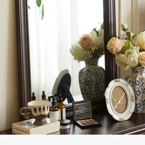 Coiffeuse avec miroir et tabouret de 80 cm en bois massif acajou, style vintage français, avec rangement pour chambre à coucher - Product Image 4