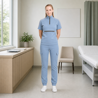 Tenue d'infirmière extensible à col zippé pour femmes, idéale pour cliniques et salons de beauté (OEM/ODM)