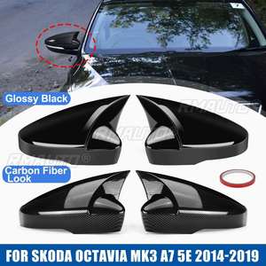 ฝาครอบกระจกมองข้างแบบเสริมสำหรับสโกด้าสำหรับออคตาเวีย Mk3 A7 5E 2014-2019 อุปกรณ์เสริมคาร์บอนไฟเบอร์เคลือบเงาสีดำ - Product Image 1