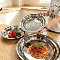 Plateau de service rond profond en acier inoxydable économique 30CM-55CM, résistant à la rouille, grand plateau profond en métal pour restaurant