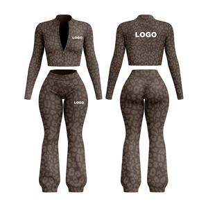Set di <span class=keywords><strong>Pantaloni</strong></span> Casual Personalizzati da Donna Helobro, Set Due Pezzi con <span class=keywords><strong>Pantaloni</strong></span> <span class=keywords><strong>a</strong></span> <span class=keywords><strong>Zampa</strong></span> Stampa Leopardata, Completo Sportivo da Donna - Product Image 4