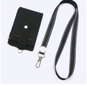 Étui portefeuille multi-fentes en cuir PU personnalisé avec porte-cartes d'identité pliable et porte-badges rétractables avec cordons en polyester - Product Image 4