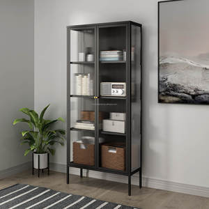 Vitrine moderne en verre avec porte battante, ignifuge, pour bureau à domicile ou chambre, nouvelle vitrine en verre, buffet en métal - Product Image 1