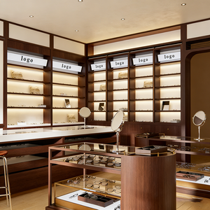 Magasin de vente au détail optique contemporain avec étagères ouvertes à niveaux et vitrines rondes éclairées - Product Image 4