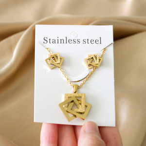 ชุดต่างหูและสร้อยคอรูปทรงเรขาคณิตสี่เหลี่ยมทำจากสแตนเลสสำหรับผู้หญิง เหมาะสำหรับงานปาร์ตี้ - Product Image 1