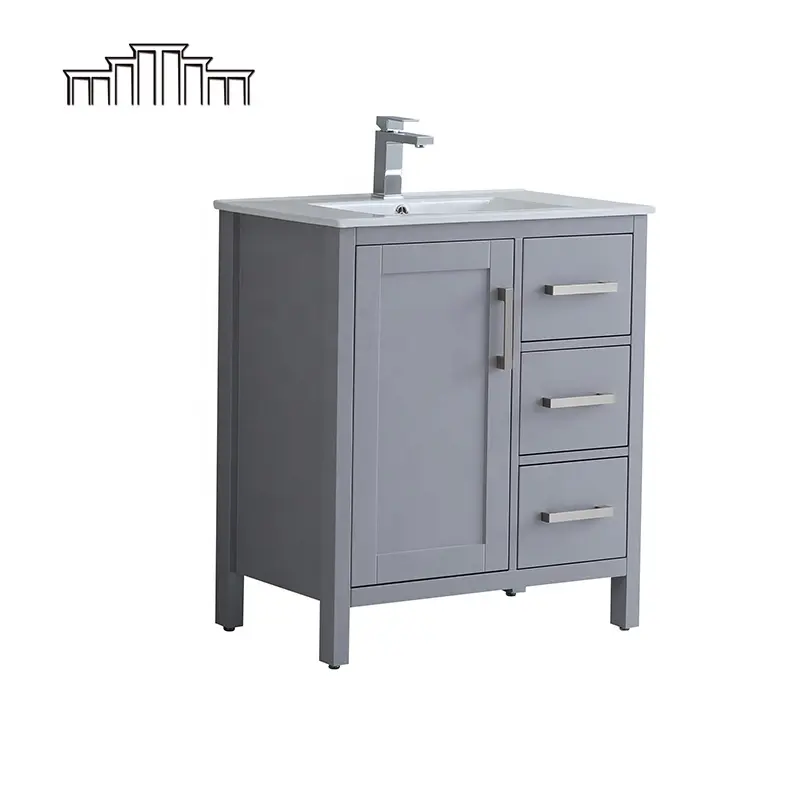 Contemporary Fully Assembled Slate Grey Coated Finish Solid PVC Bathroom Vanity Cabinet