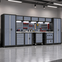 Armoire à outils modulaire pour atelier avec armoires, panneau perforé, éclairage LED, tiroirs mobiles, système complet de rangement d'outils