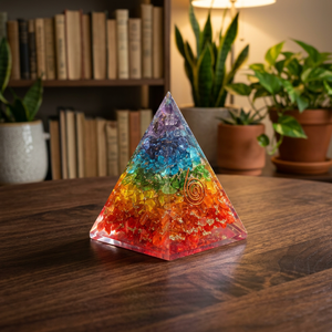 Pirámide Triangular de Orgonita Nubia Grabada con los Siete Chakras, de Primera Calidad |   Regalo de Decoración para el Hogar Hecho a Mano con Piedras Preciosas Naturales |   OEM ODM - Product Image 1