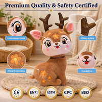 Fabricant de jouets en peluche personnalisés OEM, rennes, cerfs, avec bois de cerf marron à paillettes, fleurs brodées et marquage de marque