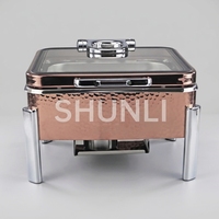 Plat à réchaud en acier inoxydable avec marques de marteau uniques, chauffe-plats de luxe moderne or rose pour hôtels et restaurants, ensemble de buffet